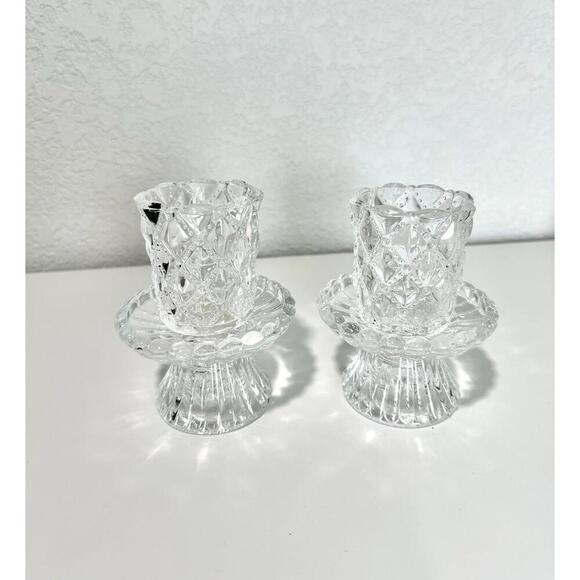 Partylite Quilted Clear Crystal Tiny Bubble Peglite Pair Candle Holder -Set Of 2 - Picture 4 of 4